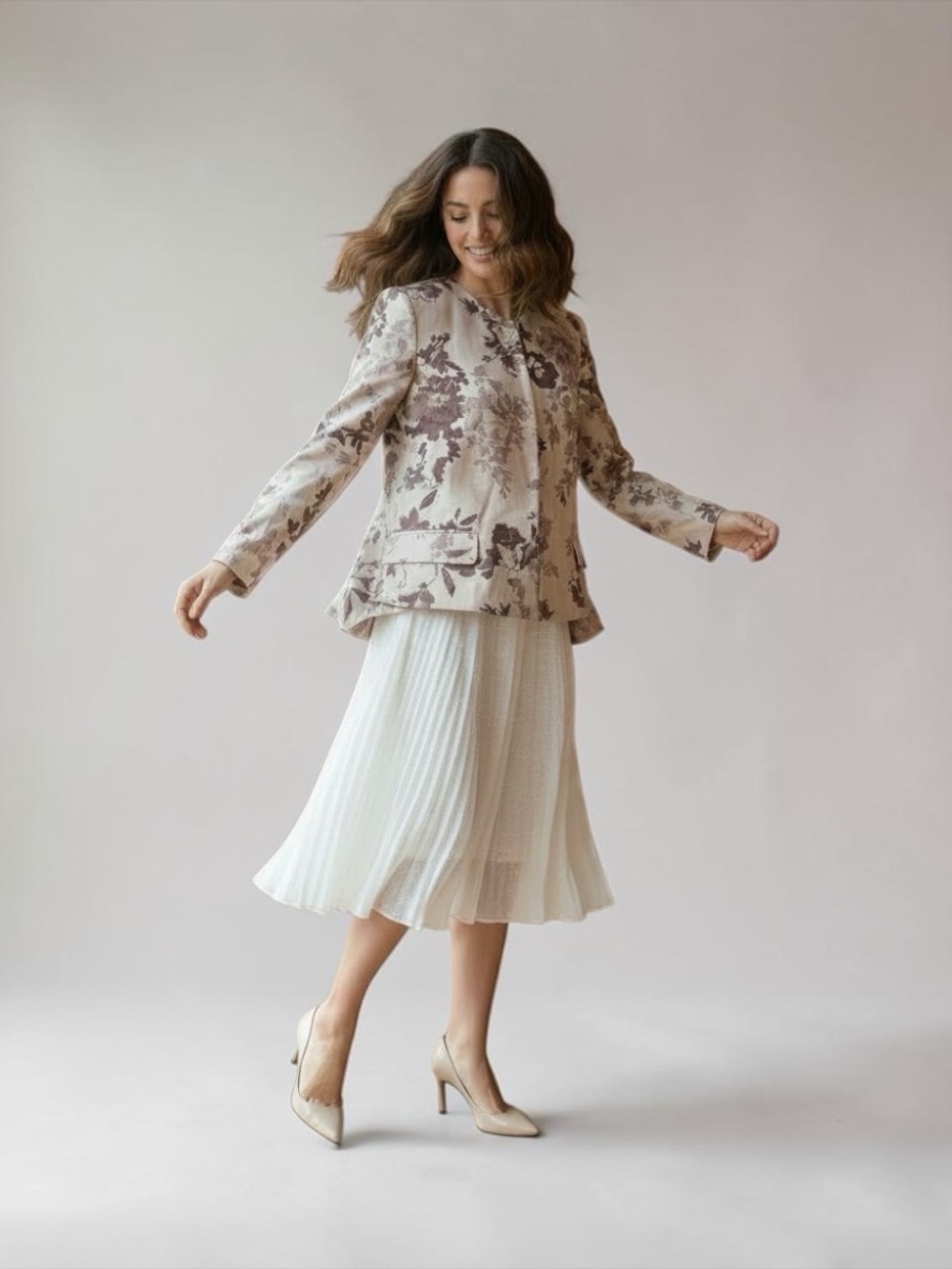 Silk Floral Print Lightweight Blazer in Blush and Mauve